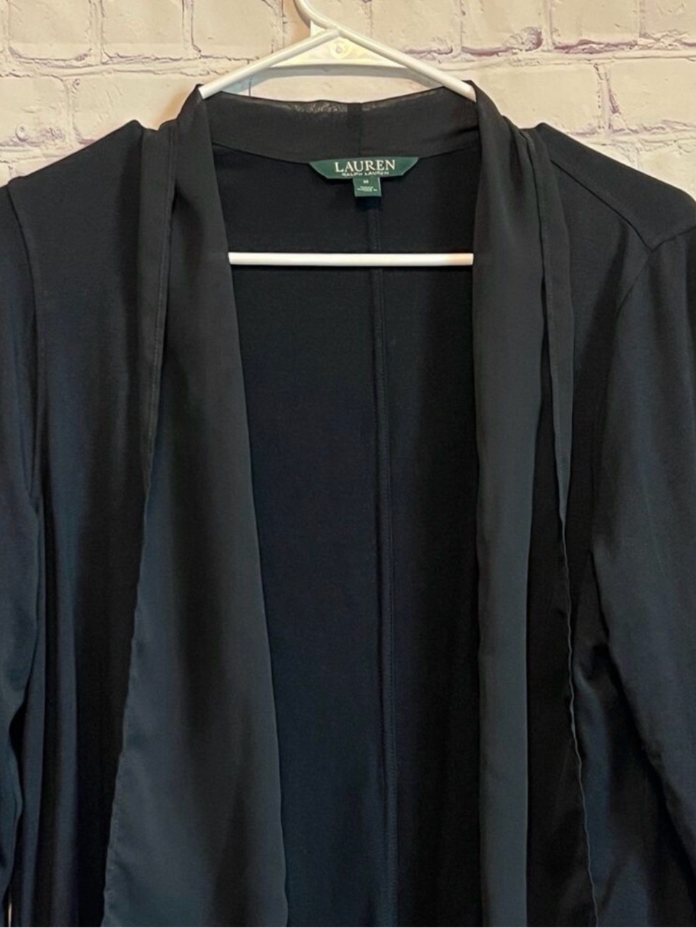 Lauren Ralph Lauren Open Front Black Cardigan Sheer Trim Panel Womens Size M